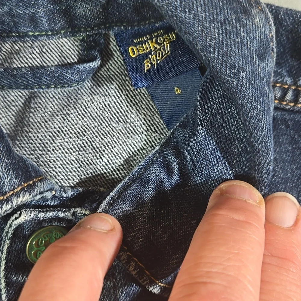 OshKosh B'gosh Classic Blue Jean Jacket Green Buttons Kids Size 4